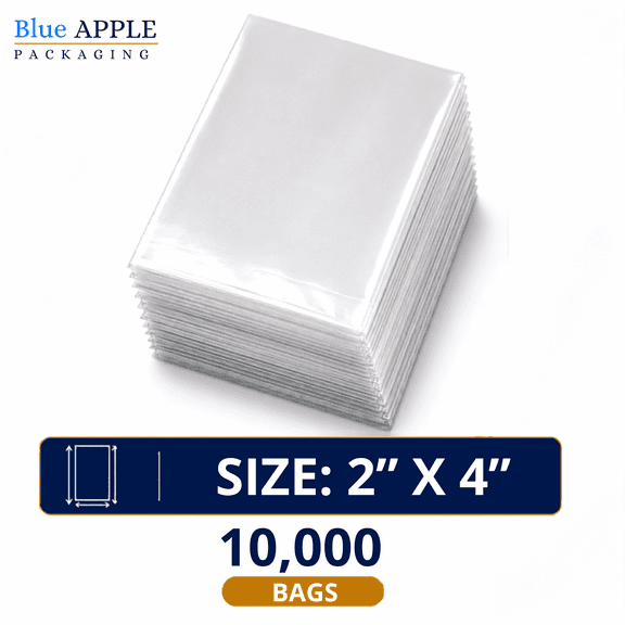 Clear Flat Poly Bag 2Mil, 2" X 4" & 10000 Bags | Low-Density Polyethylene (LDPE), Flat Open Top Plastic Packaging | Flexible and Durable Plastic Bag