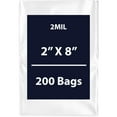 thumbnail image 1 of Clear Flat Poly Bags, 2Mil 2" X 8" & 200 Bags | Low-Density Polyethylene (LDPE), Flat Open Top Plastic Packaging Packing | Flexible and Durable Plastic Bags, 1 of 7