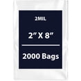thumbnail image 1 of Clear Flat Poly Bags, 2Mil 2" X 8" & 2000 Bags | Low-Density Polyethylene (LDPE), Flat Open Top Plastic Packaging Packing | Flexible and Durable Plastic Bags, 1 of 6