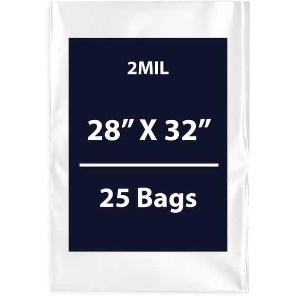 Clear Flat Poly Bags, 2Mil 28" X 32" & 25 Bags | Low-Density Polyethylene (LDPE), Flat Open Top Plastic Packaging Packing | Flexible and Durable Plastic Bags