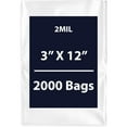 thumbnail image 1 of Clear Flat Poly Bags, 2Mil 3" X 12" & 2000 Bags | Low-Density Polyethylene (LDPE), Flat Open Top Plastic Packaging Packing | Flexible and Durable Plastic Bags, 1 of 7