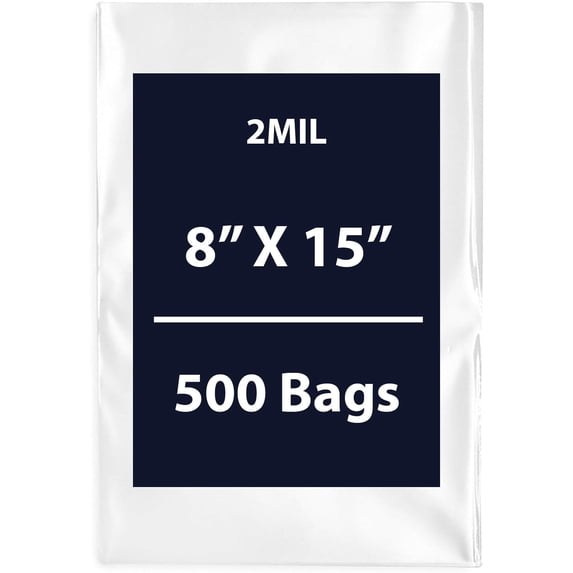 Clear Flat Poly Bags, 2Mil 8" X 15" & 500 Bags | Low-Density Polyethylene (LDPE), Flat Open Top Plastic Packaging Packing | Flexible and Durable Plastic Bags