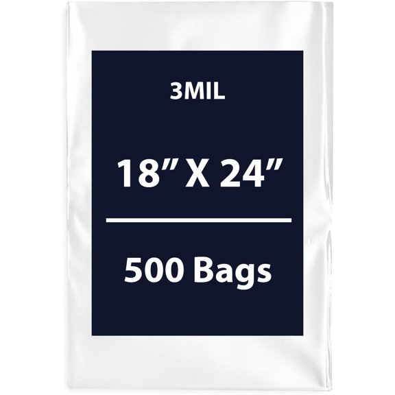 Clear Flat Poly Bags, 3Mil 18" X 24" & 500 Bags | Low-Density Polyethylene (LDPE), Flat Open Top Plastic Packaging Packing | Flexible and Durable Plastic Bags