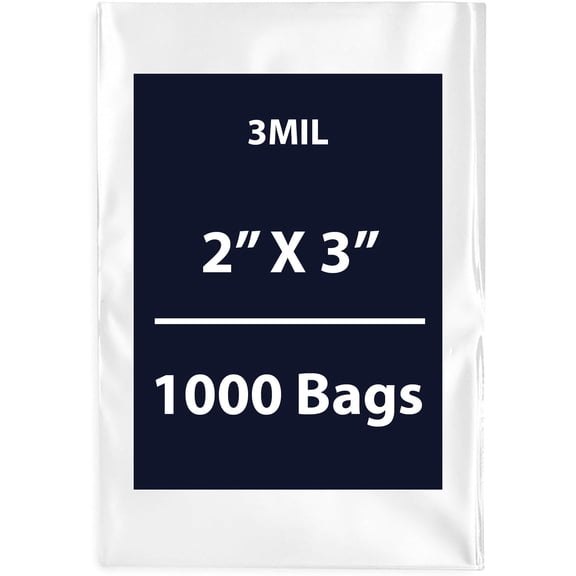 Clear Flat Poly Bags, 3Mil 2" X 3" & 1000 Bags | Low-Density Polyethylene (LDPE), Flat Open Top Plastic Packaging Packing | Flexible and Durable Plastic Bags