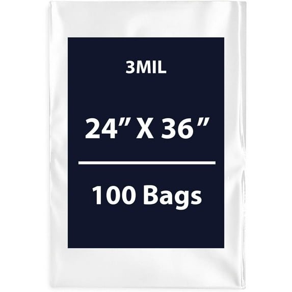 Clear Flat Poly Bags, 3Mil 24" X 36" & 100 Bags | Low-Density Polyethylene (LDPE), Flat Open Top Plastic Packaging Packing | Flexible and Durable Plastic Bags