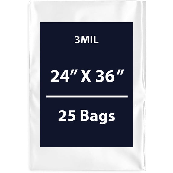 Clear Flat Poly Bags, 3Mil 24" X 36" & 25 Bags | Low-Density Polyethylene (LDPE), Flat Open Top Plastic Packaging Packing | Flexible and Durable Plastic Bags