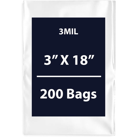 Clear Flat Poly Bags, 3Mil 3" X 18" & 200 Bags | Low-Density Polyethylene (LDPE), Flat Open Top Plastic Packaging Packing | Flexible and Durable Plastic Bags