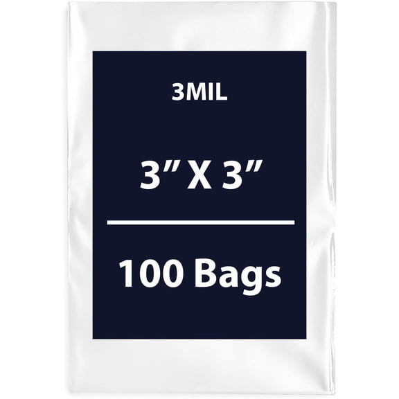 Clear Flat Poly Bags, 3Mil 3" X 3" & 100 Bags | Low-Density Polyethylene (LDPE), Flat Open Top Plastic Packaging Packing | Flexible and Durable Plastic Bags
