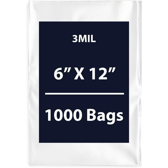 Clear Flat Poly Bags, 3Mil 6" X 12" & 1000 Bags | Low-Density Polyethylene (LDPE), Flat Open Top Plastic Packaging Packing | Flexible and Durable Plastic Bags