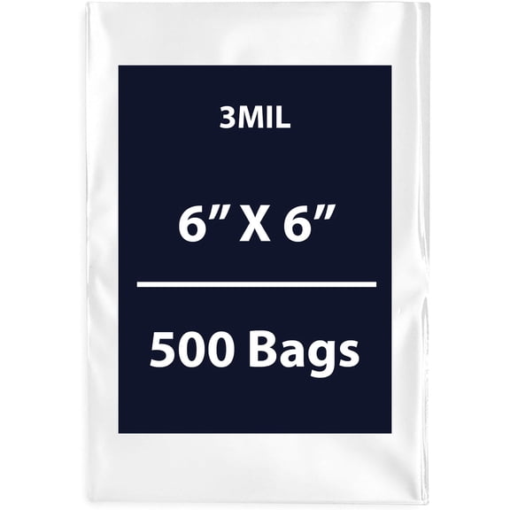 Clear Flat Poly Bags, 3Mil 6" X 6" & 500 Bags | Low-Density Polyethylene (LDPE), Flat Open Top Plastic Packaging Packing | Flexible and Durable Plastic Bags
