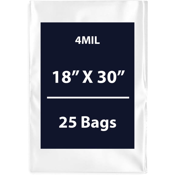 Clear Flat Poly Bags, 4Mil 18" X 30" & 25 Bags | Low-Density Polyethylene (LDPE), Flat Open Top Plastic Packaging Packing | Flexible and Durable Plastic Bags