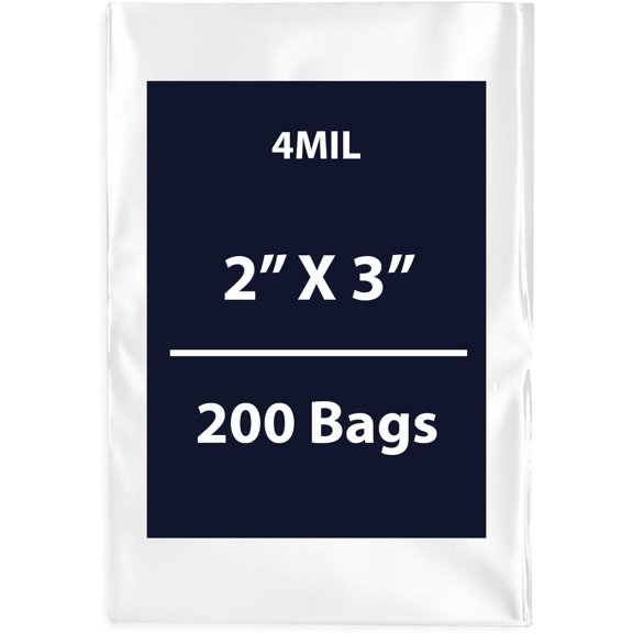 Clear Flat Poly Bags, 4Mil 2" X 3" & 200 Bags | Low-Density Polyethylene (LDPE), Flat Open Top Plastic Packaging Packing | Flexible and Durable Plastic Bags