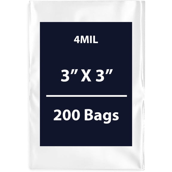 Clear Flat Poly Bags, 4Mil 3" X 3" & 200 Bags | Low-Density Polyethylene (LDPE), Flat Open Top Plastic Packaging Packing | Flexible and Durable Plastic Bags