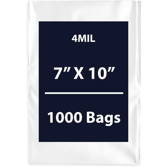 Clear Flat Poly Bags, 4Mil 7" X 10" & 1000 Bags | Low-Density Polyethylene (LDPE), Flat Open Top Plastic Packaging Packing | Flexible and Durable Plastic Bags