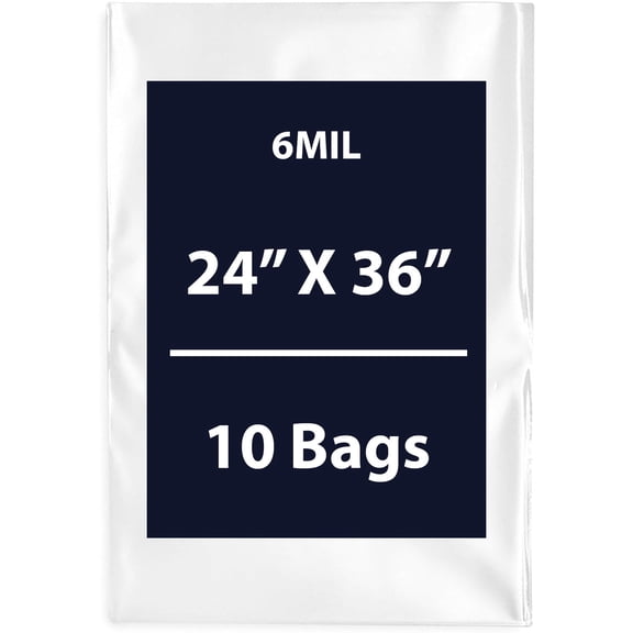 Clear Flat Poly Bags, 6Mil 24" X 36" & 10 Bags | Low-Density Polyethylene (LDPE), Flat Open Top Plastic Packaging Packing | Flexible and Durable Plastic Bags