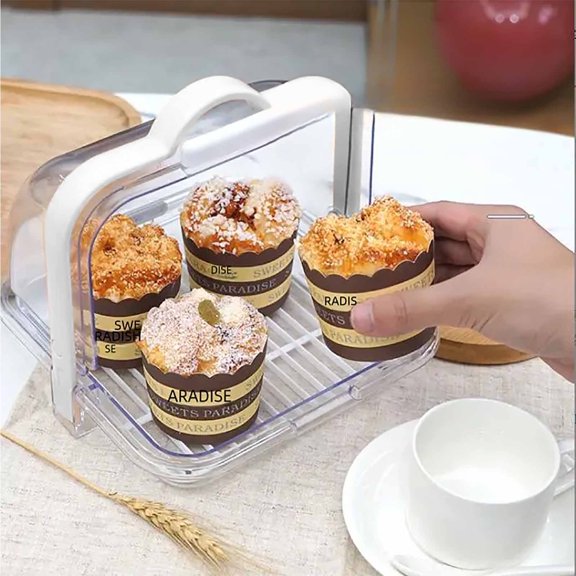 Clear Flip Top Bread and Cake Storage Box Plastic Food Container for Kitchen Counter and Pantry