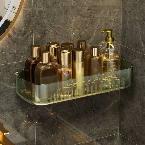 Clear Floating Shelves for Bathroom & Bedroom | Wall Mounted Storage Shelf with Drainage Holes | Modern Green or Clear Acrylic Organizer | 9.84x4.33 Inches | Includes Mounting Stickers