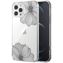 Clear Floral Case Designed for iPhone 12/iPhone 12 Pro (6.1 Inch) 2020, Soft & Flexible TPU Shockproof Slim Cover Women Girls Cute Black Lace Flower Pattern Phone Case (FineBloom 12/12Pro)
