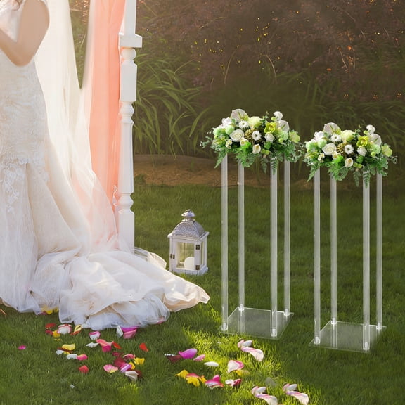 Clear Flower Stand Pack of 2, 24 Inch Tall 8 Inch Dia. Wedding Decoration Table Centerpiece Clear Acrylic Floor Vase Decorative Column Stand, for Home Party Wedding Event