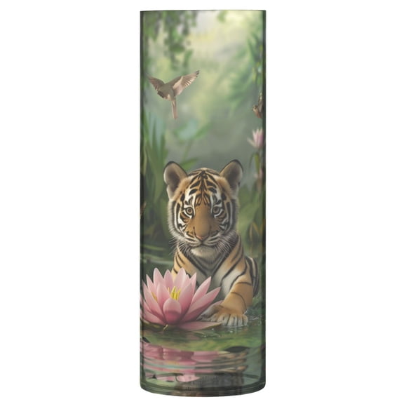 Clear Flower Vase Centerpieces Plastic Cylindrical Vases Home Wedding Decor 4"x12" Baby Tiger Sits on Leaf