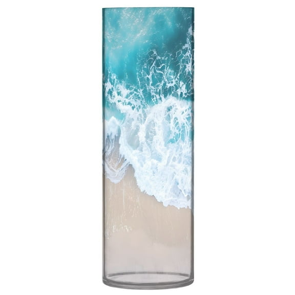 Clear Flower Vase Centerpieces Plastic Cylindrical Vases Home Wedding Decor 4"x12" Beach and Waves