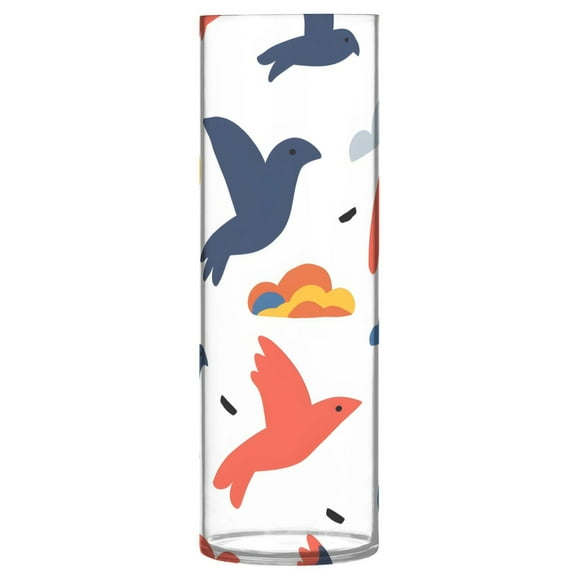 Clear Flower Vase Centerpieces Plastic Cylindrical Vases Home Wedding Decor 4"x12" Bird Silhouette and Clouds