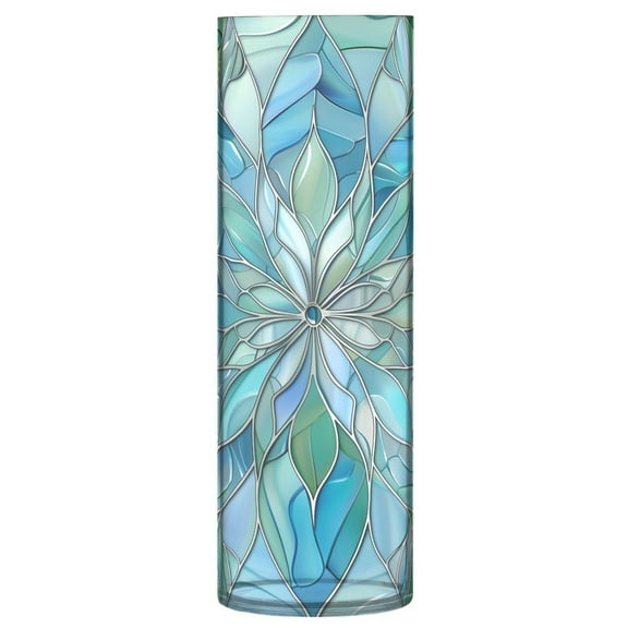 Clear Flower Vase Centerpieces Plastic Cylindrical Vases Home Wedding Decor 4"x12" Blue Green Floral Stained Glass