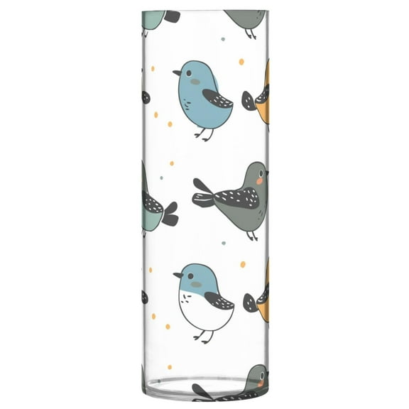 Clear Flower Vase Centerpieces Plastic Cylindrical Vases Home Wedding Decor 4"x12" Cartoon Birds and Dots