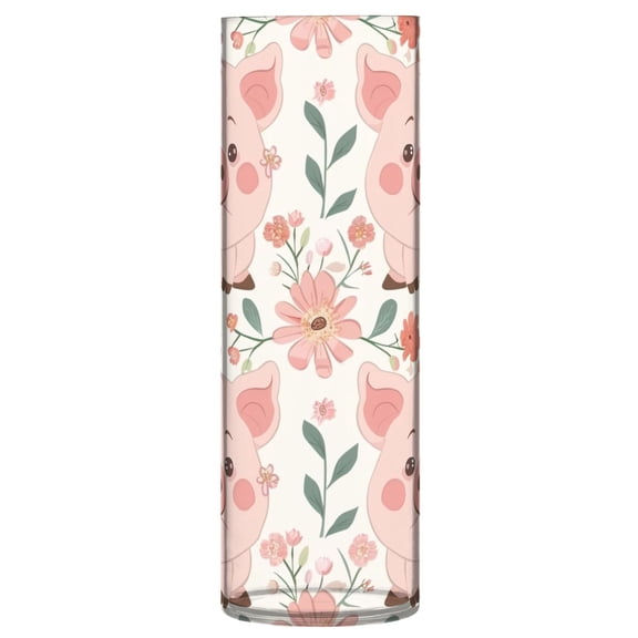 Clear Flower Vase Centerpieces Plastic Cylindrical Vases Home Wedding Decor 4"x12" Cartoon Pig with Flower