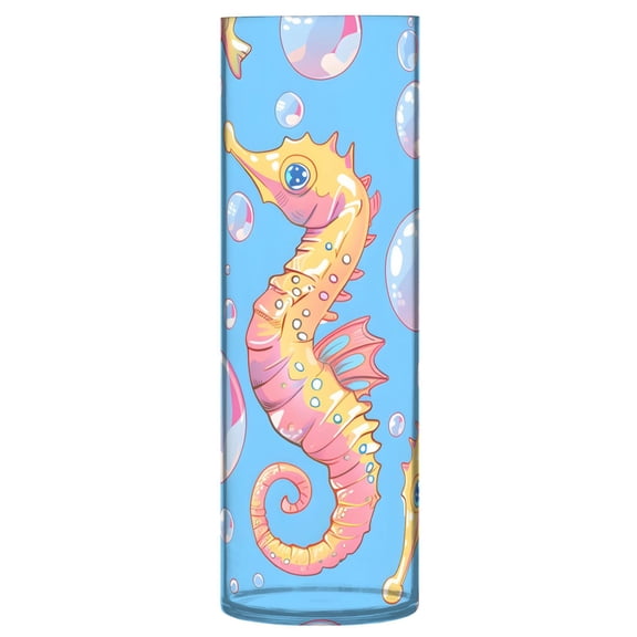 Clear Flower Vase Centerpieces Plastic Cylindrical Vases Home Wedding Decor 4"x12" Cartoon Seahorse and Bubbles