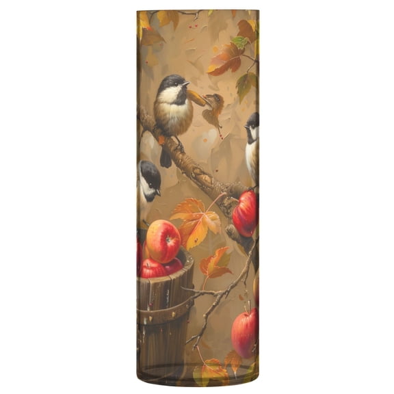 Clear Flower Vase Centerpieces Plastic Cylindrical Vases Home Wedding Decor 4"x12" Chickadees Birds on Apple Tree