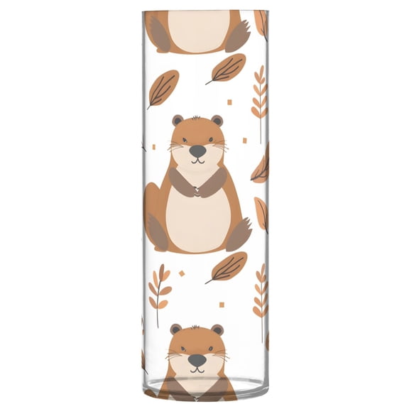 Clear Flower Vase Centerpieces Plastic Cylindrical Vases Home Wedding Decor 4"x12" Cute Beaver and Leaf