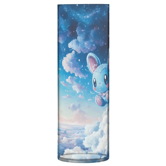 Clear Flower Vase Centerpieces Plastic Cylindrical Vases Home Wedding Decor 4"x12" Cute Blue Mouse in Sky