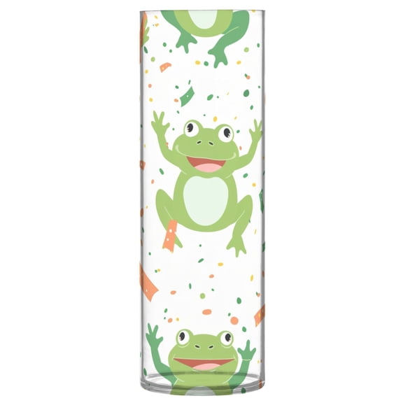 Clear Flower Vase Centerpieces Plastic Cylindrical Vases Home Wedding Decor 4"x12" Cute Cartoon Frogs with Confetti