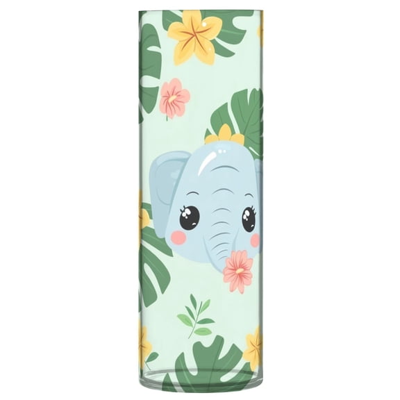 Clear Flower Vase Centerpieces Plastic Cylindrical Vases Home Wedding Decor 4"x12" Cute Elephant Head and Plant