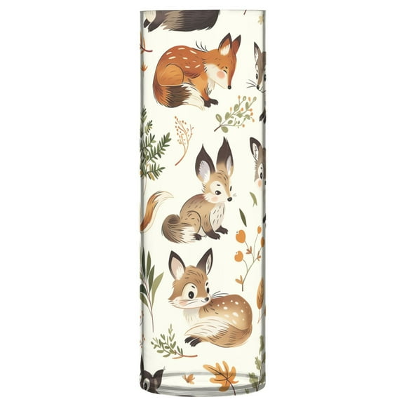 Clear Flower Vase Centerpieces Plastic Cylindrical Vases Home Wedding Decor 4"x12" Cute Fox and Plant