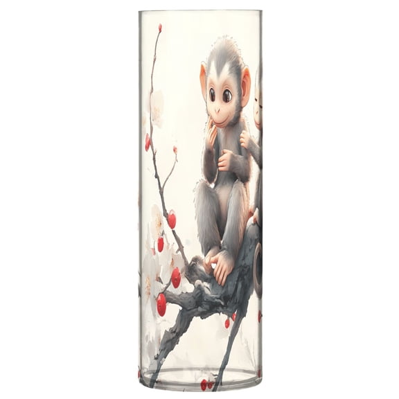 Clear Flower Vase Centerpieces Plastic Cylindrical Vases Home Wedding Decor 4"x12" Cute Monkeys on Flower Branch