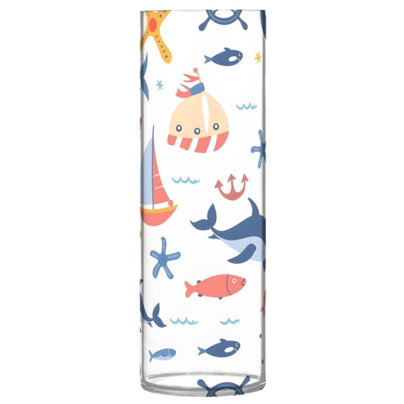 Clear Flower Vase Centerpieces Plastic Cylindrical Vases Home Wedding Decor 4"x12" Dolphin Sailboat Starfish Fish