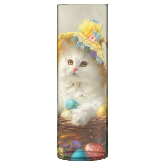 Clear Flower Vase Centerpieces Plastic Cylindrical Vases Home Wedding Decor 4"x12" Easter Egg with Cat