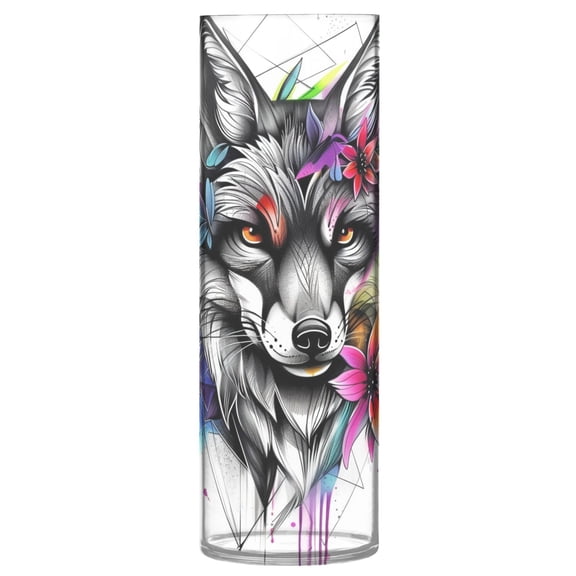 Clear Flower Vase Centerpieces Plastic Cylindrical Vases Home Wedding Decor 4"x12" Fox Head with Flower