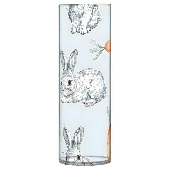 Clear Flower Vase Centerpieces Plastic Cylindrical Vases Home Wedding Decor 4"x12" Hand Drawn Rabbit and Carrot