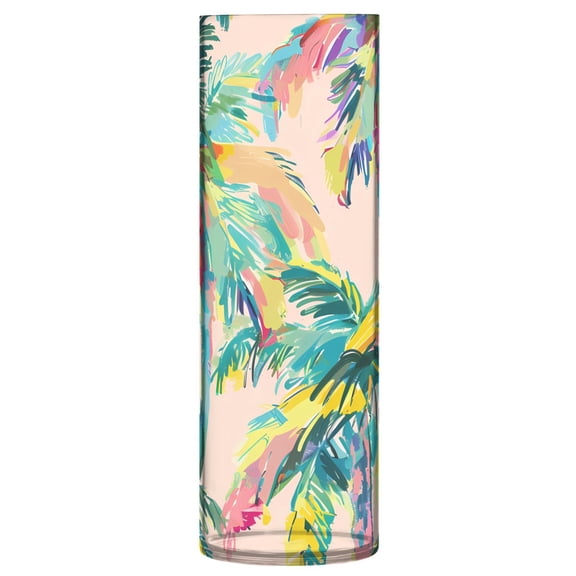 Clear Flower Vase Centerpieces Plastic Cylindrical Vases Home Wedding Decor 4"x12" Hand Painted Palm Tree