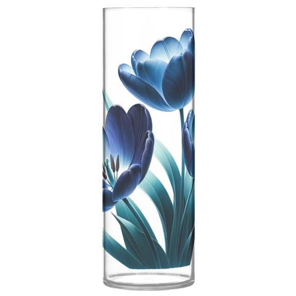 Clear Flower Vase Centerpieces Plastic Cylindrical Vases Home Wedding Decor 4"x12" Ink Tulips with Leaf