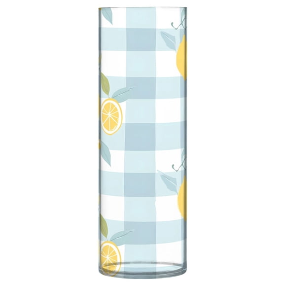 Clear Flower Vase Centerpieces Plastic Cylindrical Vases Home Wedding Decor 4"x12" Lemons on Plaid