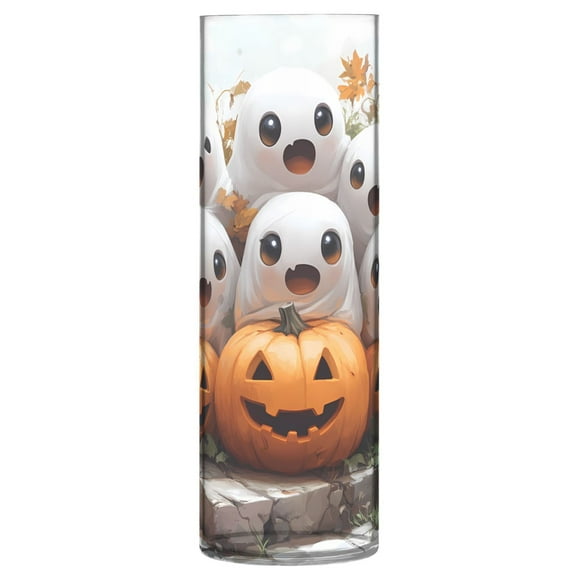 Clear Flower Vase Centerpieces Plastic Cylindrical Vases Home Wedding Decor 4"x12" Lovely Ghosts Sit on Pumpkins