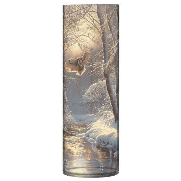 Clear Flower Vase Centerpieces Plastic Cylindrical Vases Home Wedding Decor 4"x12" Owl Fly in Winter Forest