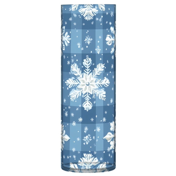 Clear Flower Vase Centerpieces Plastic Cylindrical Vases Home Wedding Decor 4"x12" Snowflakes on Checkerboard