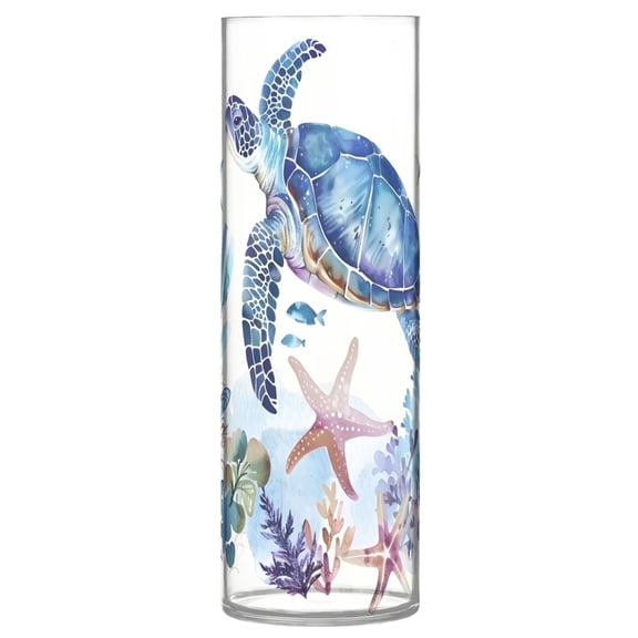 Clear Flower Vase Centerpieces Plastic Cylindrical Vases Home Wedding Decor 4"x12" Turtle Fish Starfish Seaweed