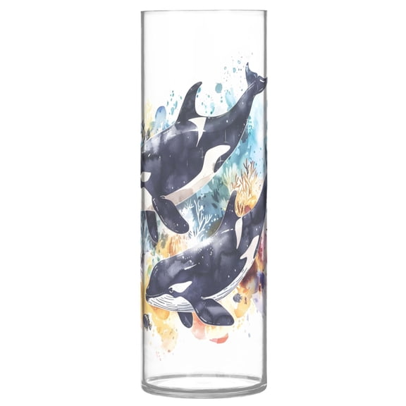 Clear Flower Vase Centerpieces Plastic Cylindrical Vases Home Wedding Decor 4"x12" Watercolor Killer Whales