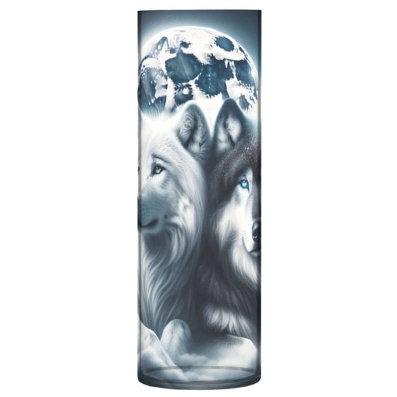 Clear Flower Vase Centerpieces Plastic Cylindrical Vases Home Wedding Decor 4"x12" Wolves Lying under Moonlight